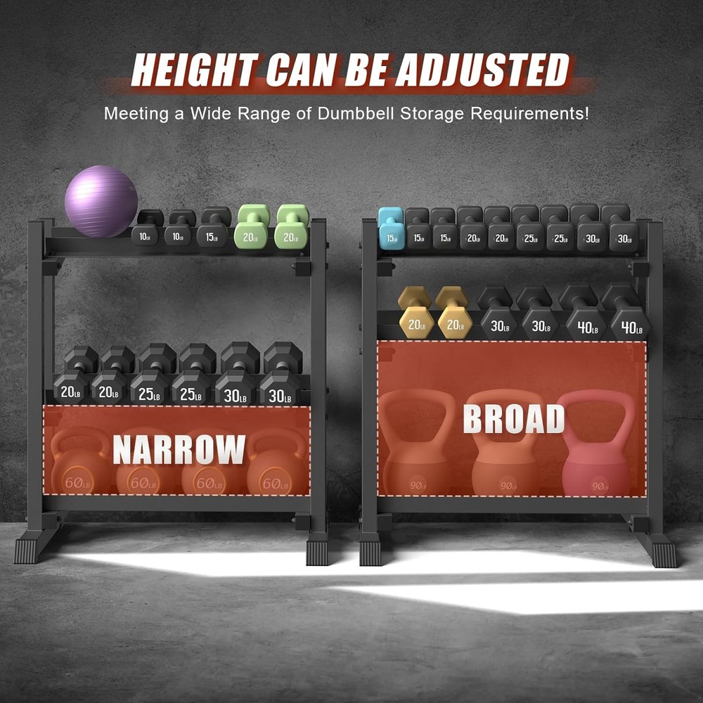 3-Tier Dumbbell Rack, 1100LB Capacity Adjustable Weight Rack