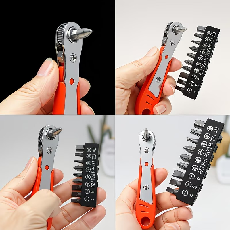 Ratcheting Right Angle Screwdriver Hex Drive 90 Degree Offset + 10pc Bits Set US
