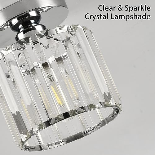 Semi Flush Mount Ceiling Light, Crystal Ceiling Light Silver Silver Round