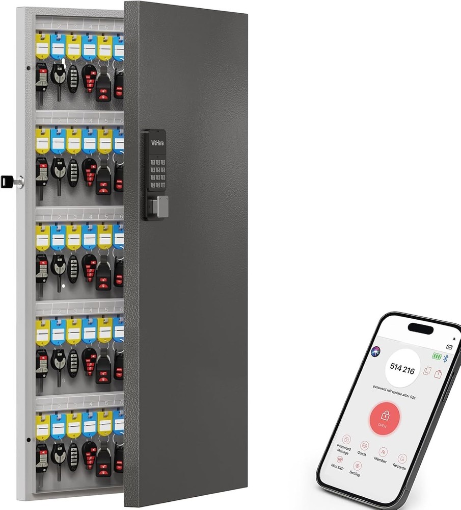192 Key Lock Box Wall Mount Smart Key Cabinet One Time Password/Fixed Code/Blu..