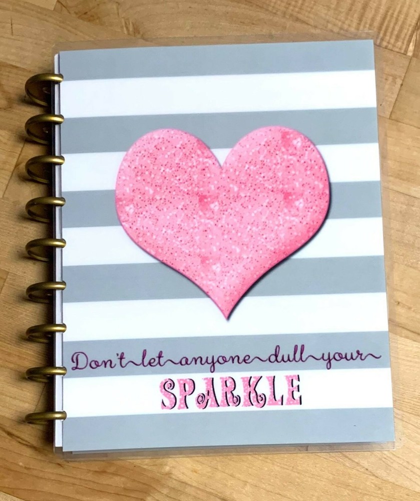 Gray/White Stripes/Heart Front & Back Cover Set made for use with HAPPY Planner