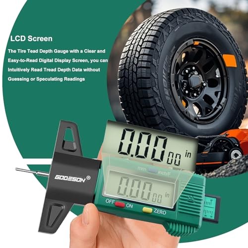 Tire Tread Depth Gauge - Large LCD Screen with Green