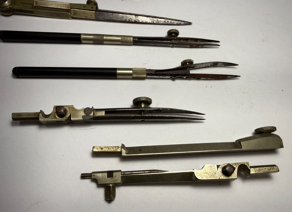 Vintage Assorted Small Drafting Tools Nickel Silver Compass Dividers