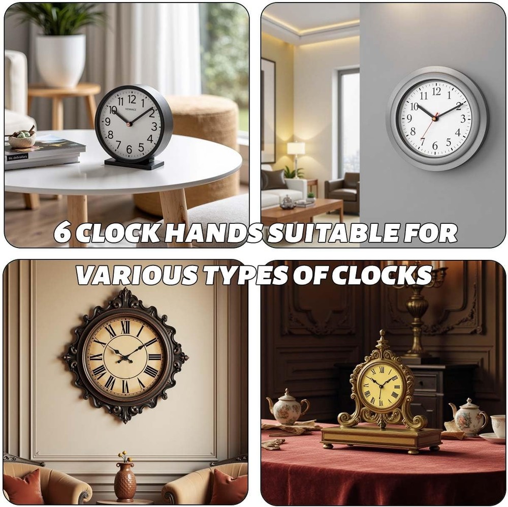 2 Non Ticking Clock Movements with 6 Pack Different Size Clock Hands Repair Part