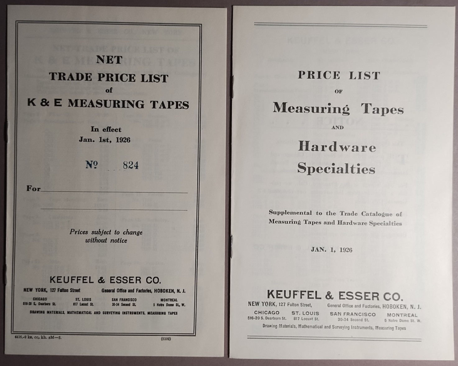 1926 Keuffel & Esser K&E Measuring Tape Folding Rule Catalog + Ink Blotter B6-26