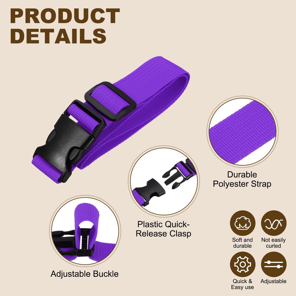 3pcs 1" x 2ft Utility Straps with Quick Release Buckle Adjustable, Purple
