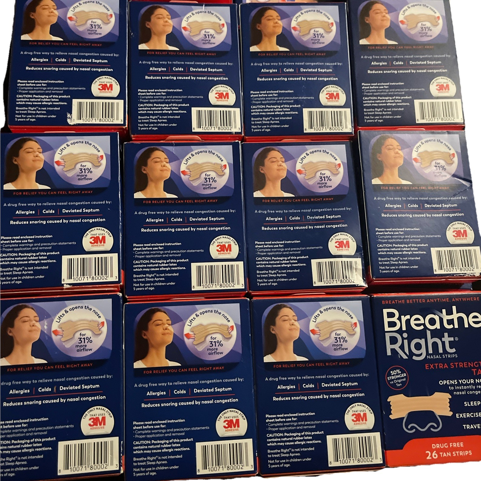 260 BREATHE RIGHT NASAL STRIPS EXTRA STRENGTH TAN 10X26=260 CT Boxes EXP 2029