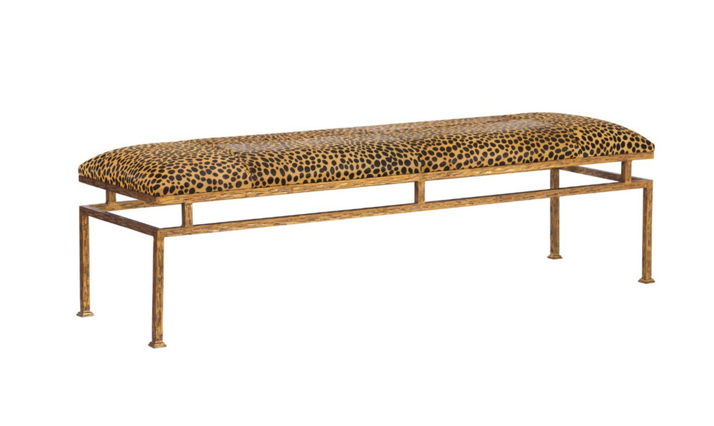 LEOPARD HIDE SKIN & LEATHER METAL BENCH-60''W