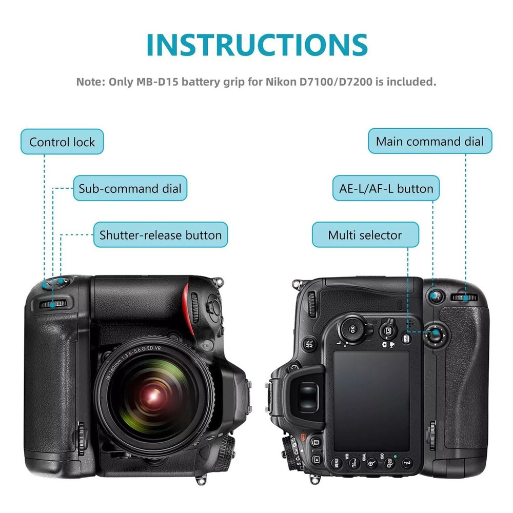 1 PC MB-D15 Vertical Battery Grip Replace Kit For Nikon D7100 D7200 Cameras