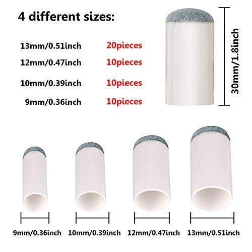 ABOAT 50 Pieces 4 Sizes Pool Cue Tips Slip-On Billiard Cue Tips Replacement, 9