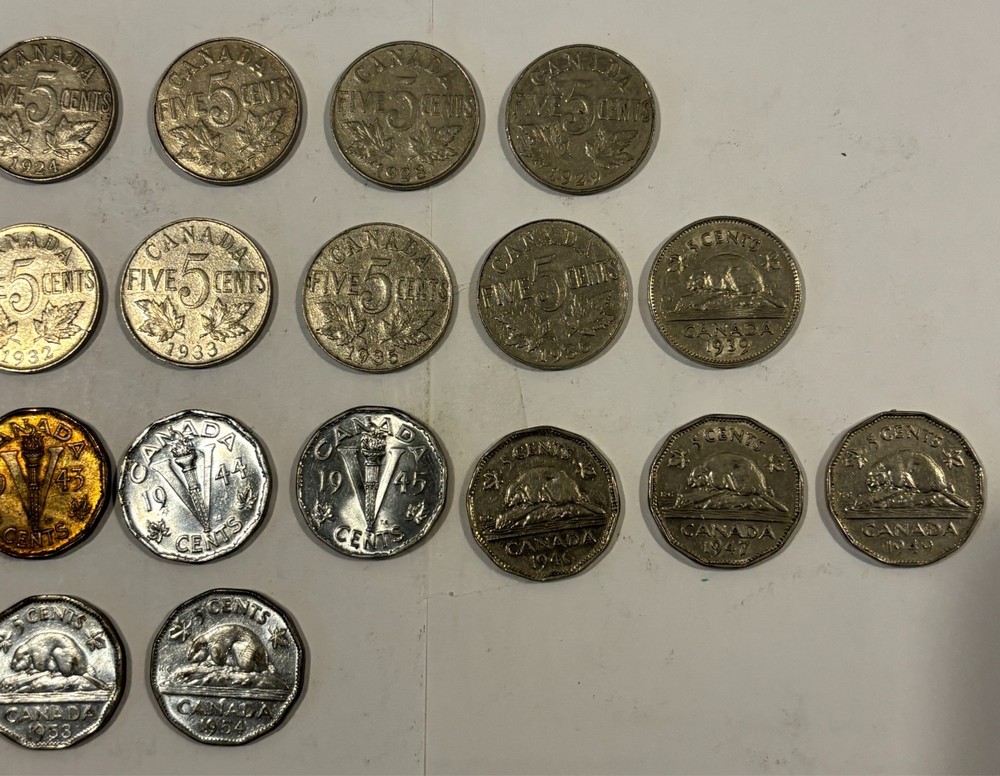 25 different dates Canada Five Cents between 1922-1954 Lot 833