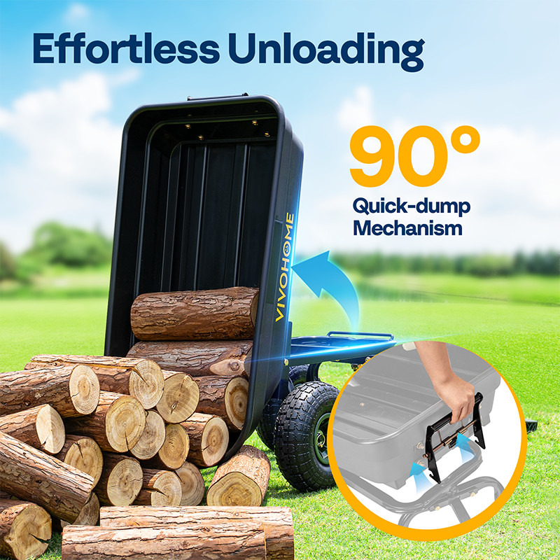 4 Cu.Ft 660lbs Wheelbarrow Garden Cart Dump Wagon Handle Attach to ATV Tractor