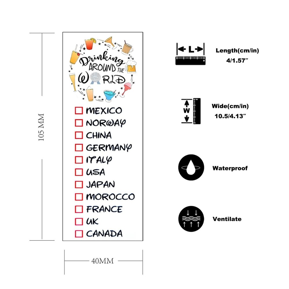 ESLINOP Drink Around The World Epcot Tattoo, Drinking Medium, multicolor