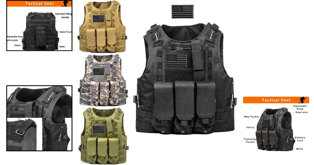 Rugged Adjustable Airsoft Tactical Vest with Utility Pockets & Buckle Closure