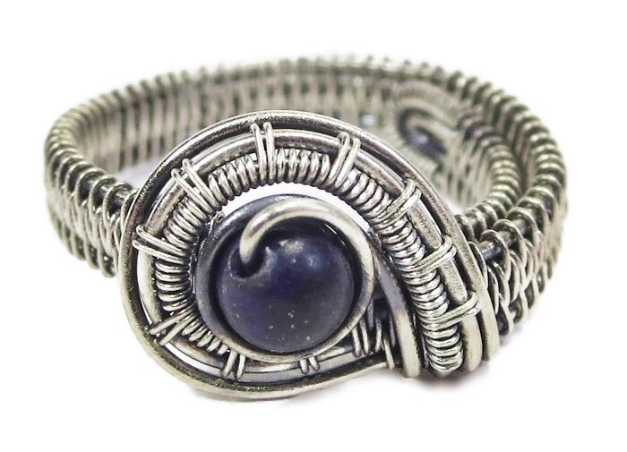 Lapis Lazuli Adjustable Ring, Woven in Sterling Silver Wire