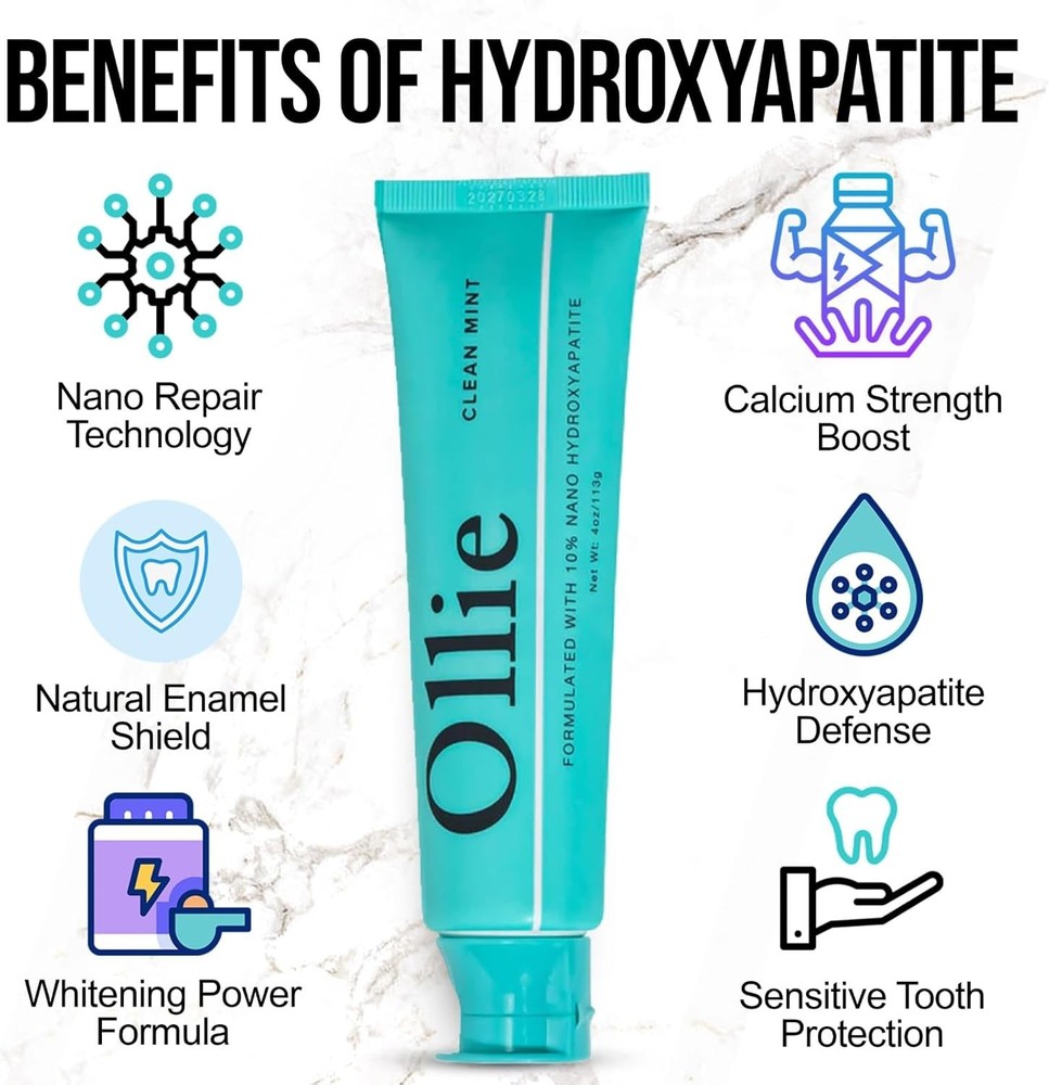 Clean Mint Nano Hydroxyapatite Toothpaste for Teeth Whitening, 10% Hydroxyapa...