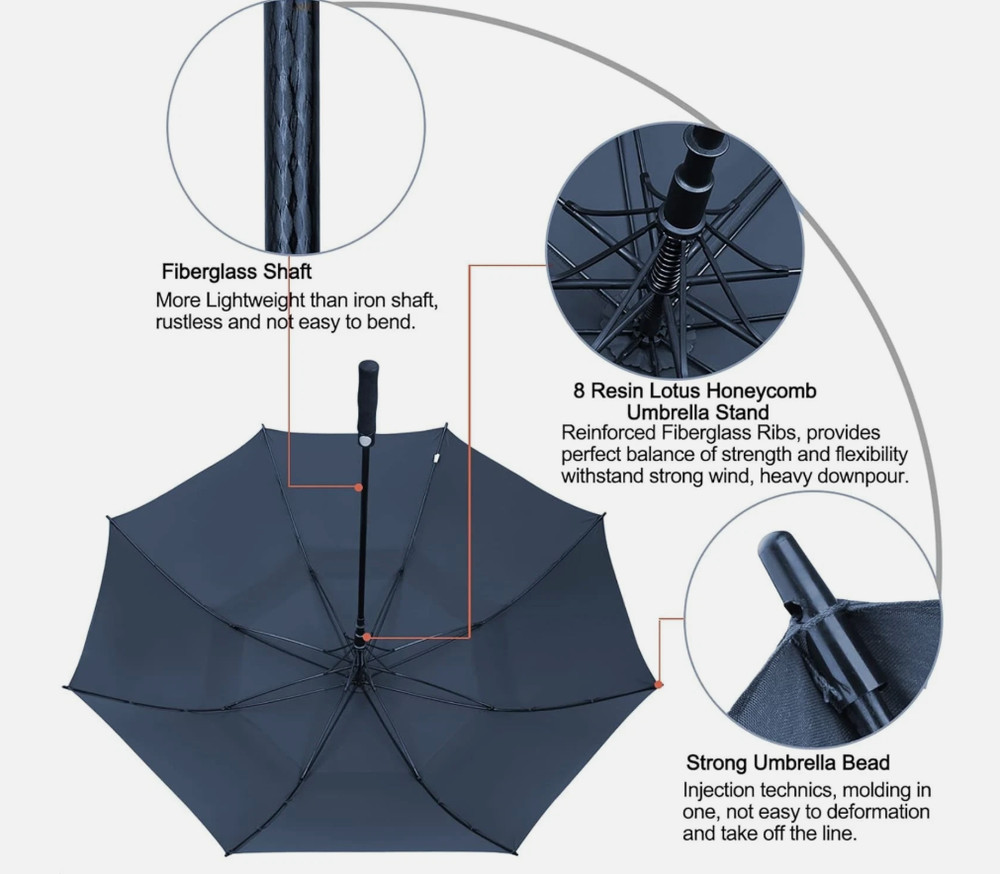 68" Automatic Golf Umbrella Windproof Double Canopy Waterproof Large