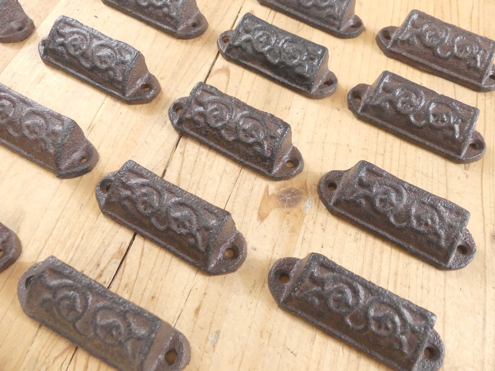 20 Cast Iron Brown Ornate Pulls Drawer Cabinet Handles Rustic Vintage Look Knobs