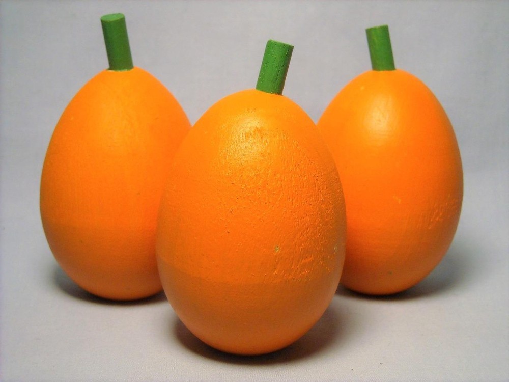 3 Orange Wooden Pumpkins Hand Painted