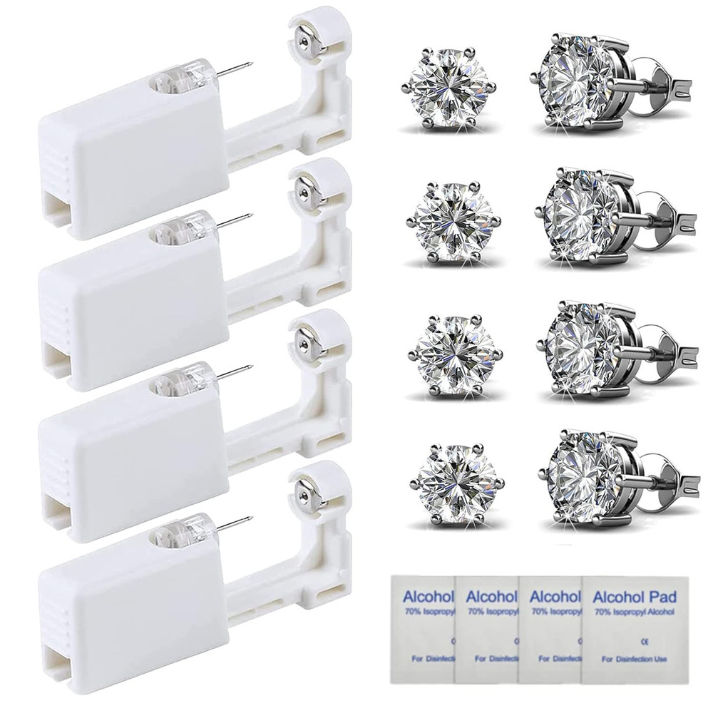 Ear Piercing Kit - 4 Pack Disposable Self Piercing Gun with 5Mm Silver Earring S