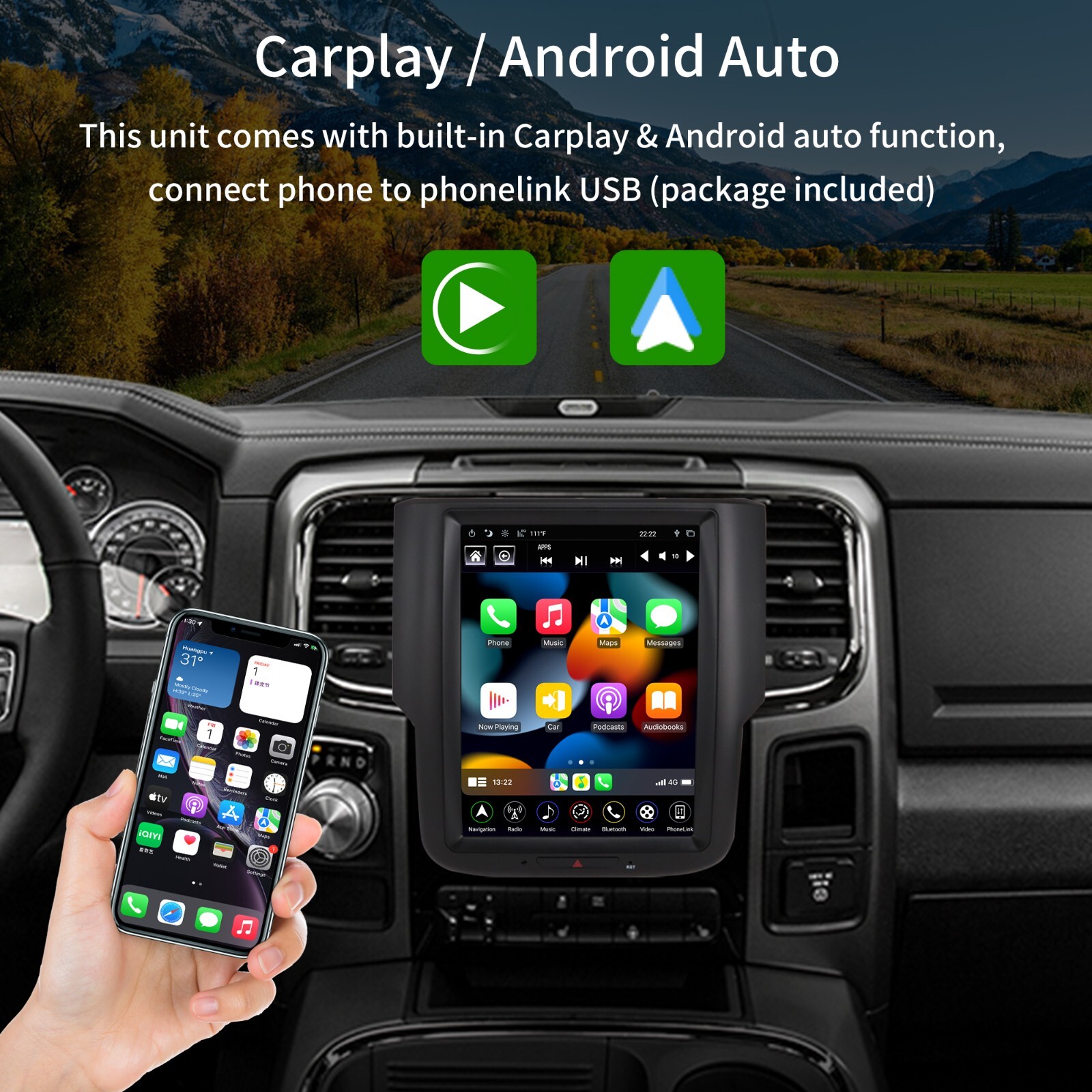 GEN 4 Android Car Radio Tesla Screen for Dodge RAM 1500 2500 3500 2013-18 Stereo