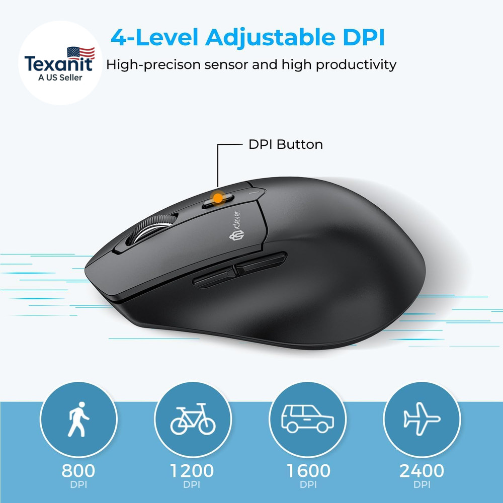 MD360 Ergonomic Bluetooth Mouse with Mouse Jiggler, Wireless Rechargeable Mouse