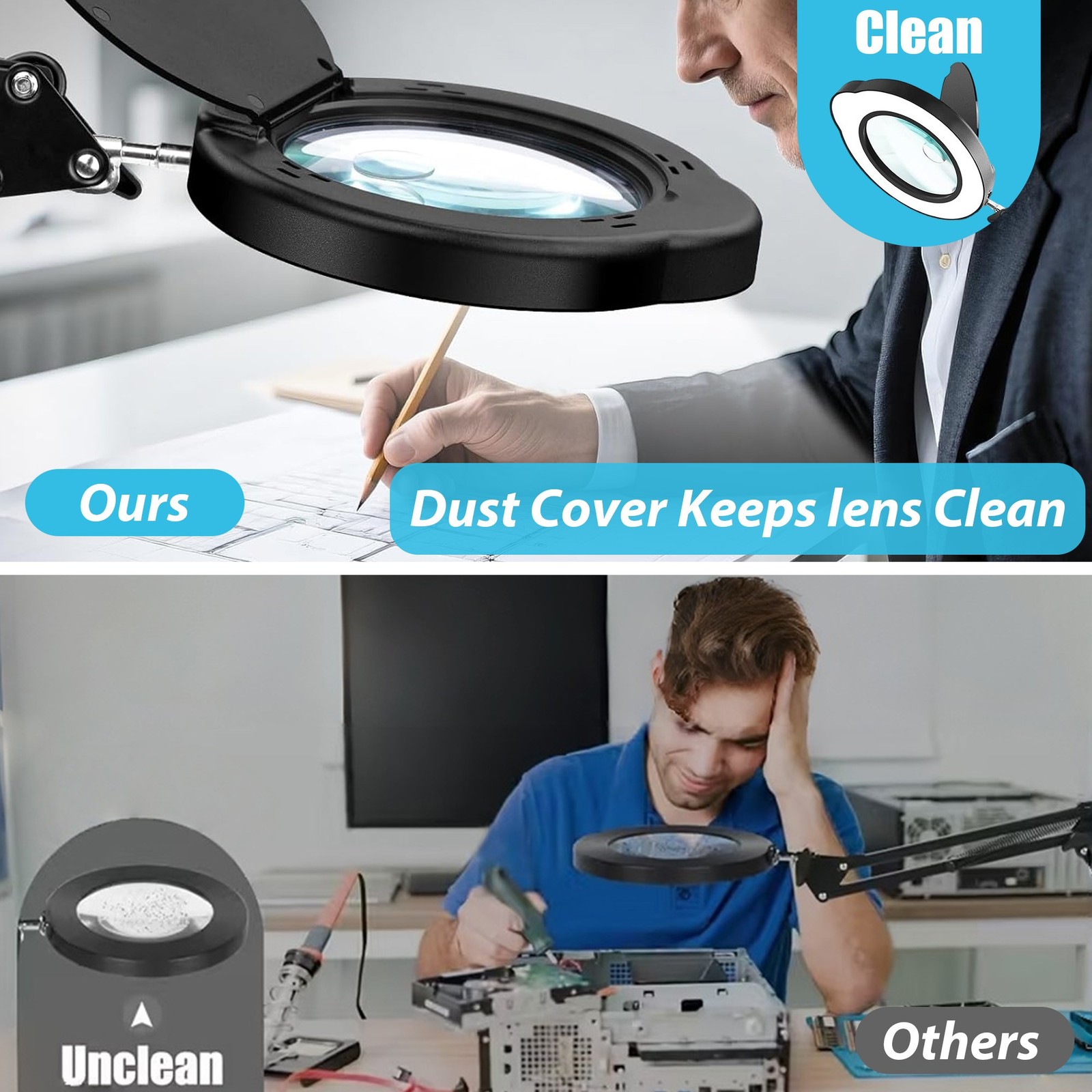 15X Magnifying Glass Desk Light Magnifier LED Lamp Reading Lamp With Lid + Clamp