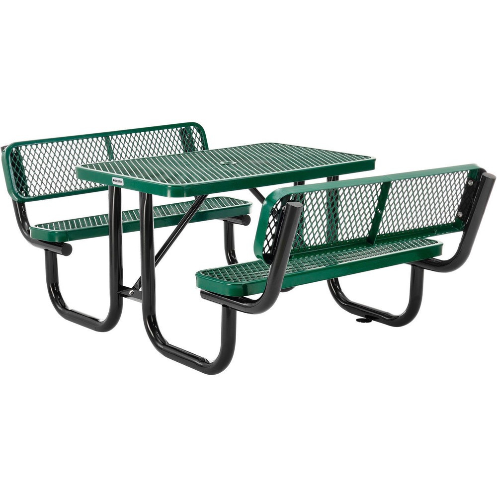 4' Rectangular Outdoor Expanded Metal Picnic Table With Backrests Green
