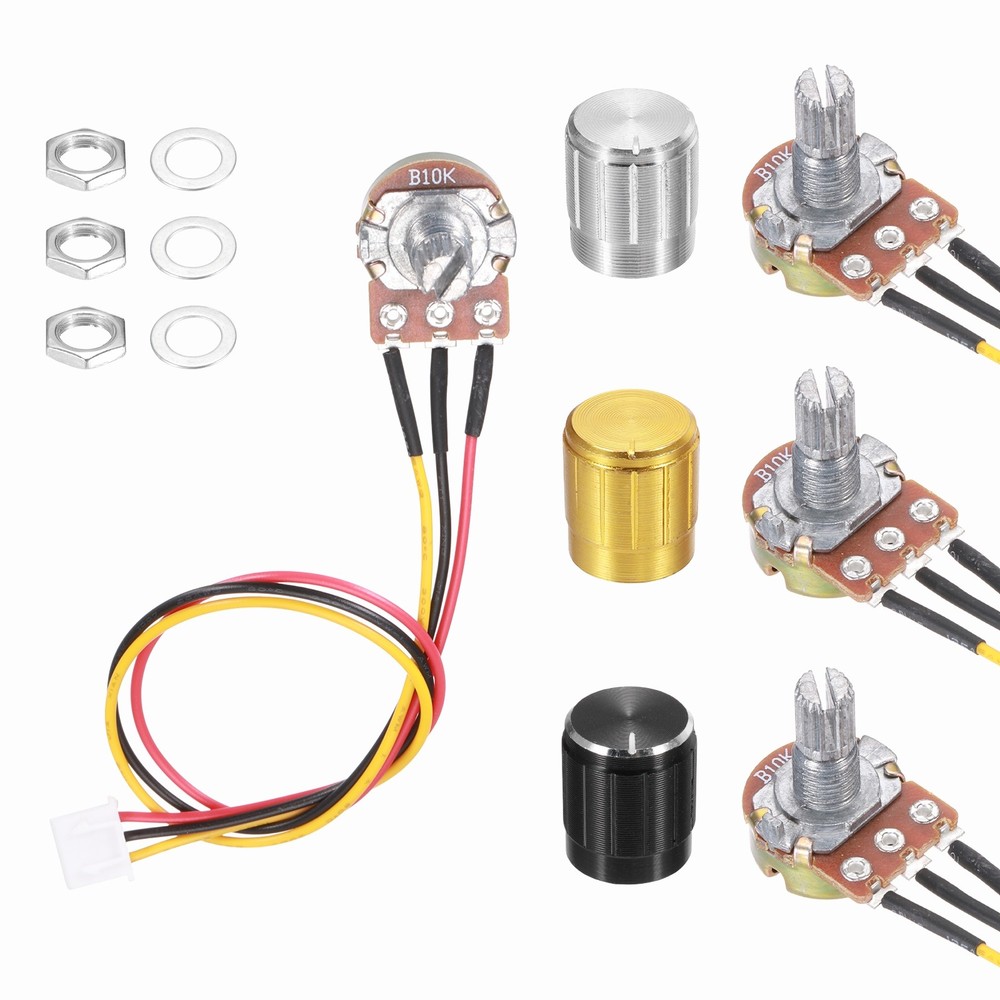 3Pcs WH-148 Potentiometer 3Pins B10K±20% Ohm Variable Resistor with 3 Knobs