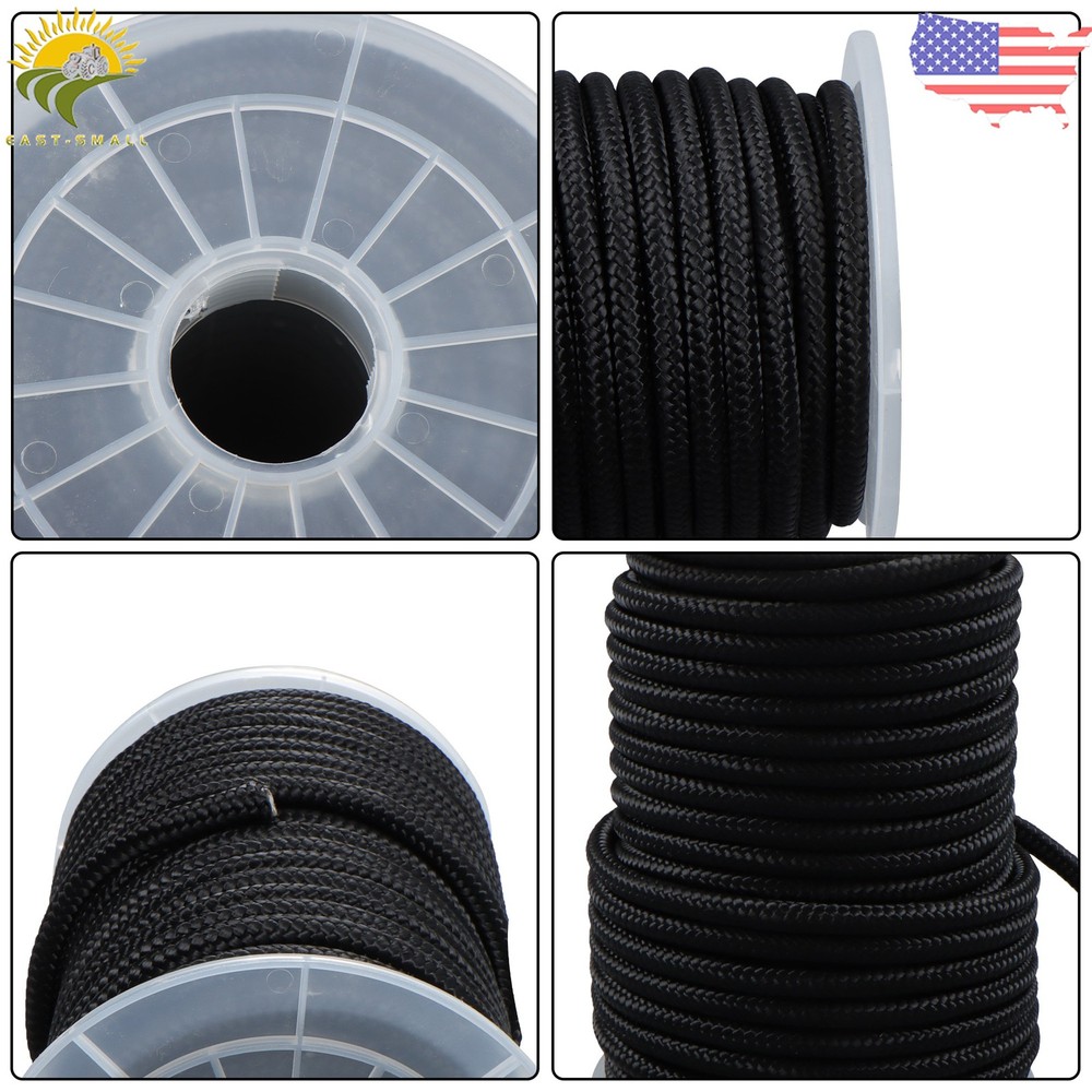 3/8" × 100' Black Nylon Rope Sturdy Spool Solid Braid Rope Abrasion Resistance
