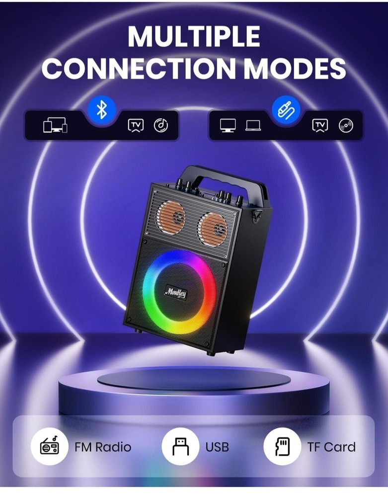 Moukey Karaoke Machine Gray Portable Bluetooth PA System Bluetooth Speaker 150W