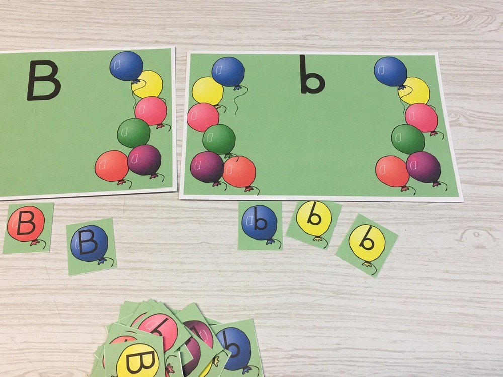 Balloon B Sort - Uppercase Lowercase -Laminated Activity Set - Teaching Supplies