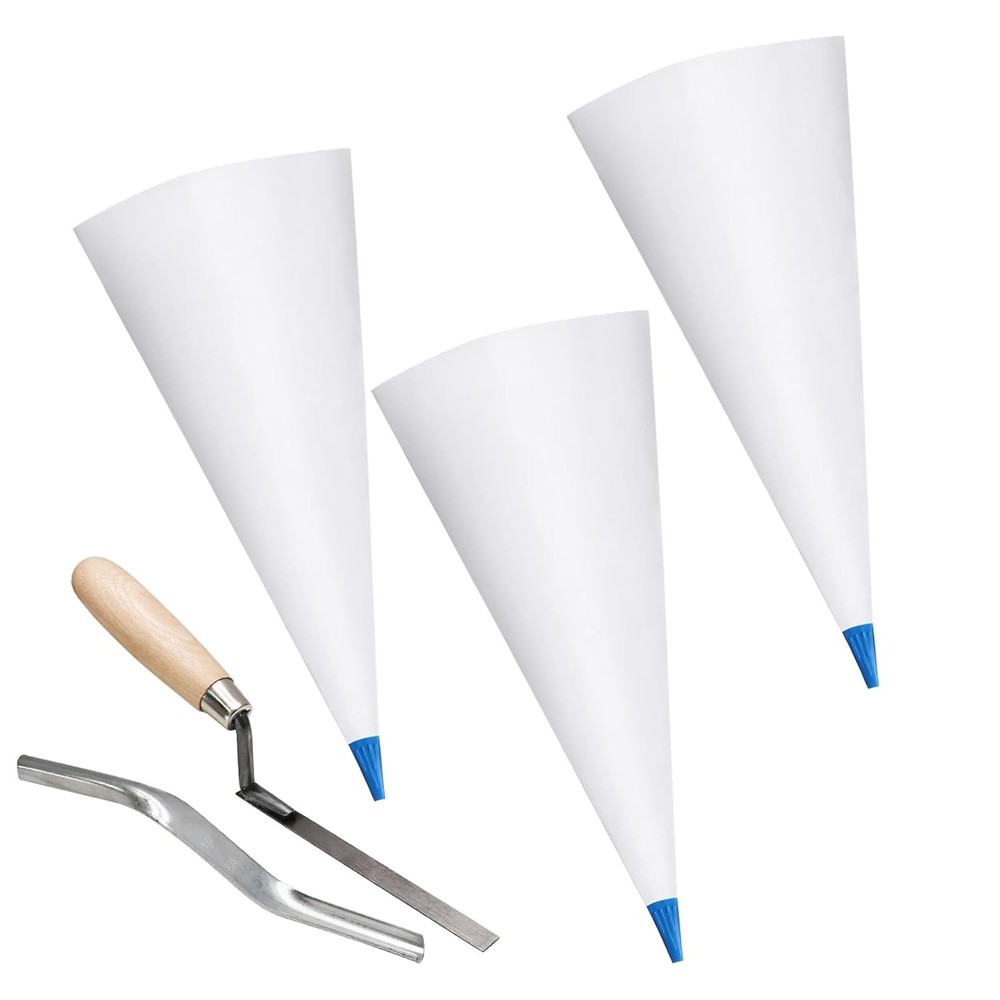 3 Pack Tile Grout Masonry Mortar Bag & Brick Jointer & Tuck Pointers