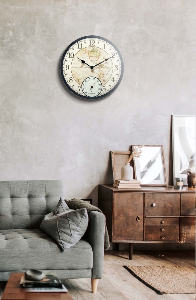 Infinity Instruments Orbis Black All Weather Clock Black Transitional Analog ...