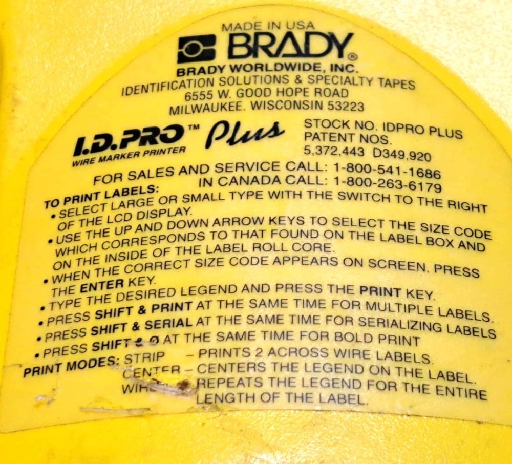 ⚡100% UNTESTED & DAMAGED⚡BRADY I.D. PRO PLUS IDPROPLUS WIRE MARKER LABEL PRINTER