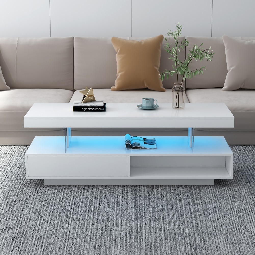 Coffee Table with Storage Modern Center Table with 2 Drawers and Display Shelves