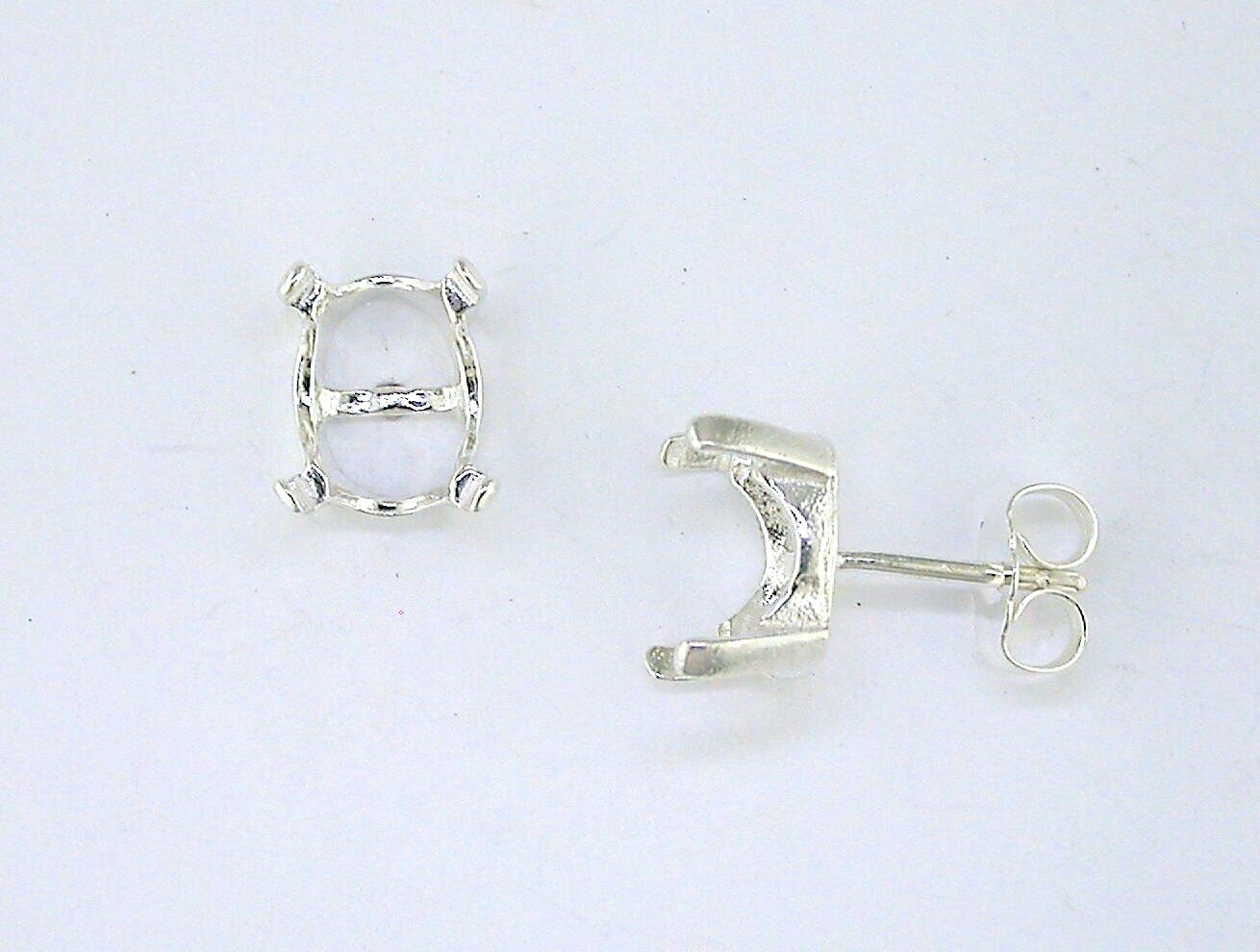 Oval 4 Prong Crown Set Cabochon Earring Setting Sterling Silver