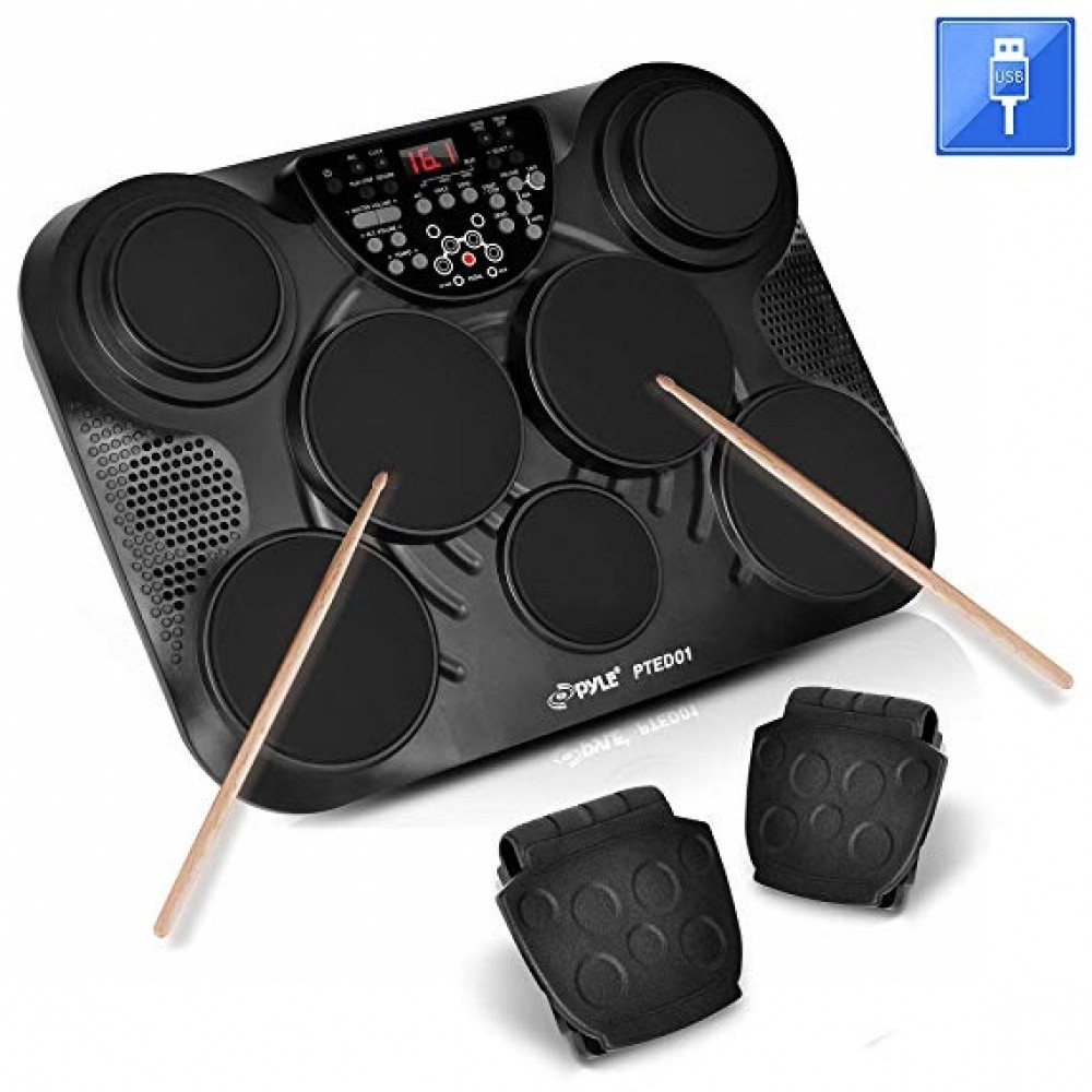 Pyle Electronic Table Top Drum Kit 7 Pads Touch Sensitivity PTED01