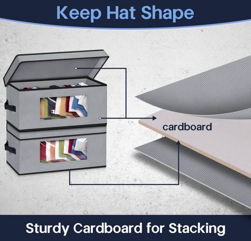Stackable Hat Organzier Baseball Caps Storage Boxes Container Hold 30 Caps 2 PCS
