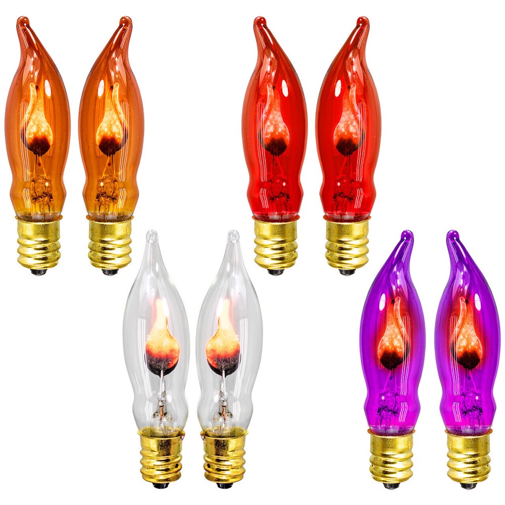 Orange / Purple / Red/ Clear C7 (CA10) Flicker Flame String Light Bulbs (2-Pack)