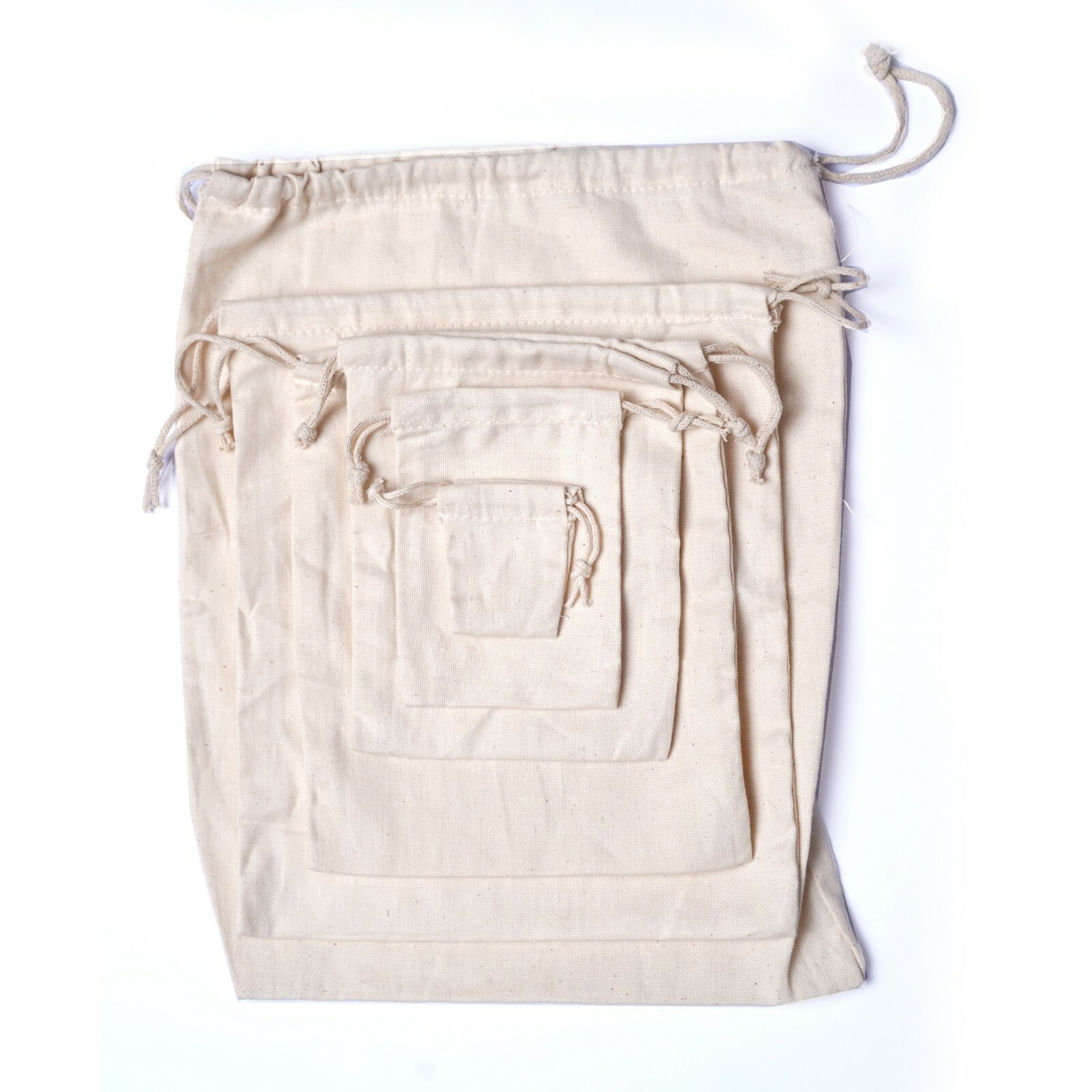 Reusable Cotton Canvas Double Drawstring Muslin produce Bags (Natural Color)
