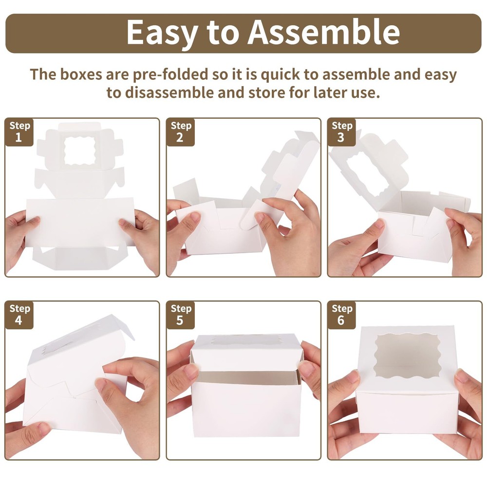 120pcs Bakery Boxes 4x4x2.5 Inch Cookie Boxes with Window Small Cake Boxes Mi...