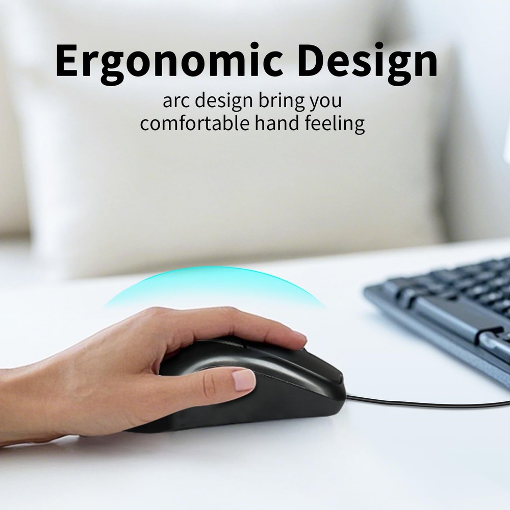 High-Performance Wired PS2 Mouse - 1000 DPI Resolution Black 5ft Cable Includ...