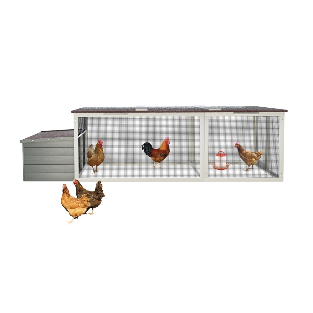 20.93ft² Walk-in Chicken Coop - Large Wooden Hen House w/ Metal Mesh Run Farm