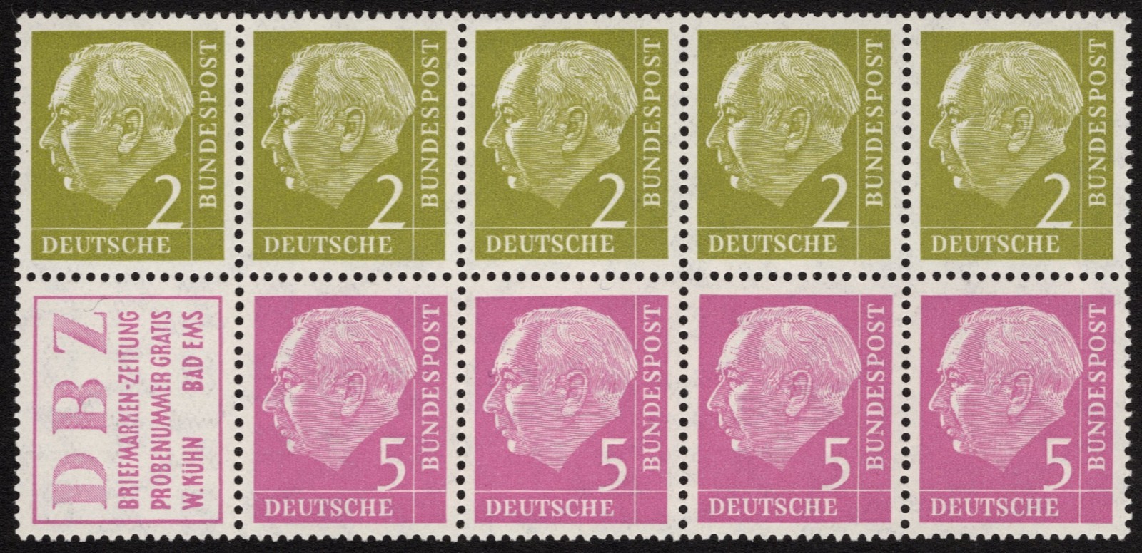 MNH 1955 West German Booklet Pane, Scott #702a**