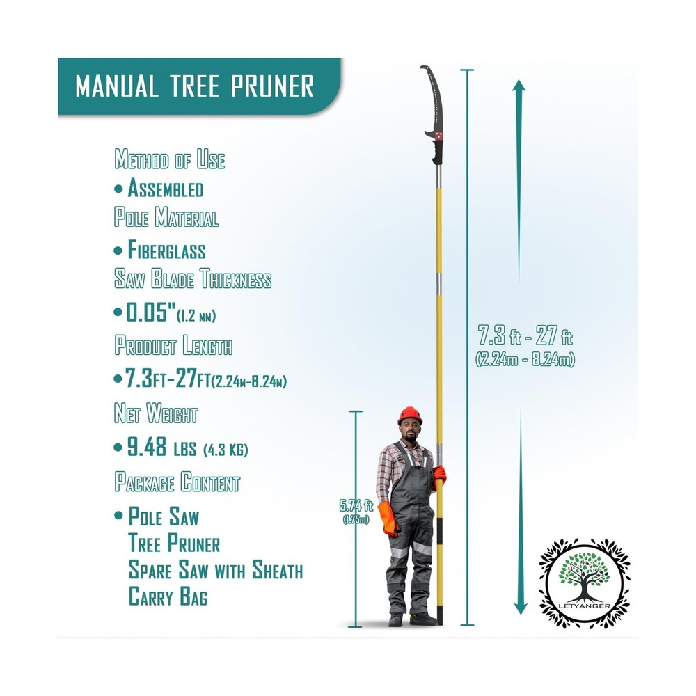 Pole Saws for Tree Trimming, 7.3-27 ft Extendable Tree Trimmers Long Handle P...