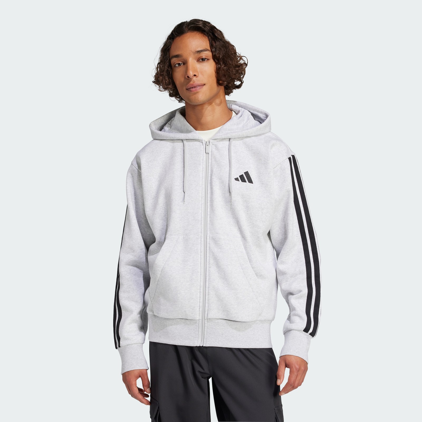adidas men Essentials 3-Stripes Fleece Hoodie