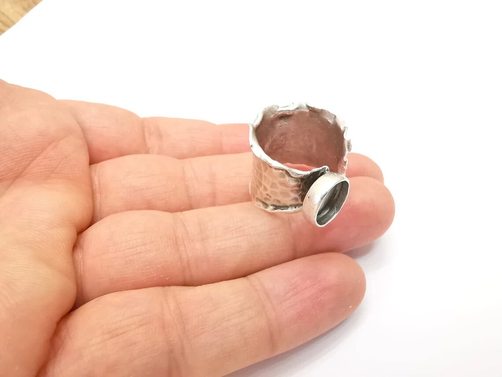 Hammered Ring Setting Resin Ring Blank Cabochon Mounting Adjustable Dried Flower