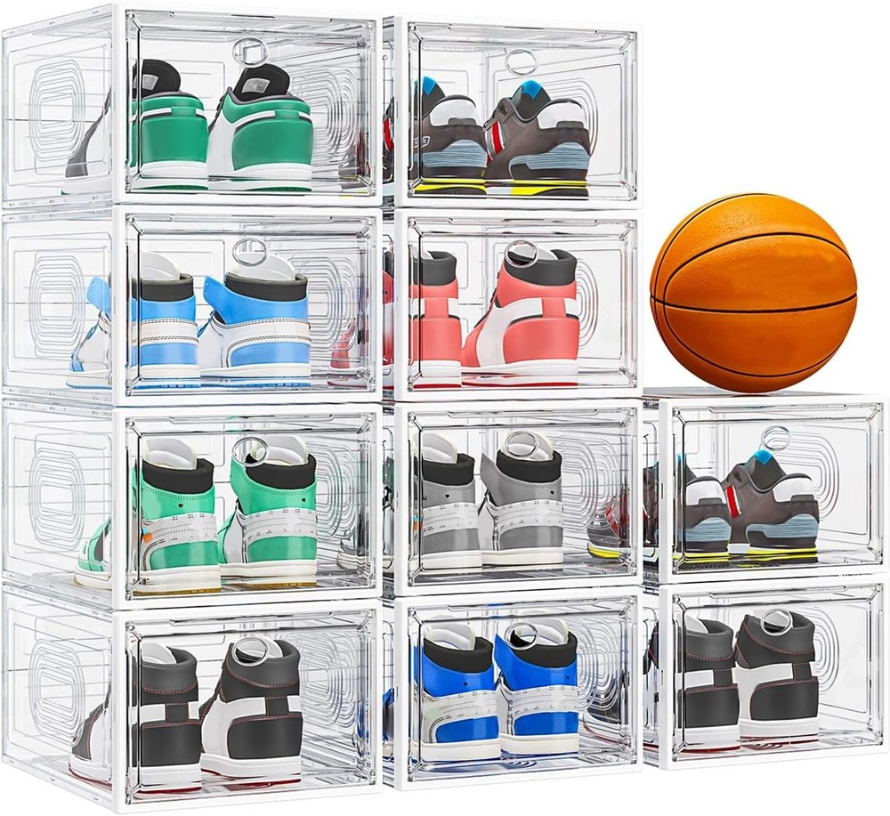 10 Pack Thicken Shoe Organizer Stackable,Upgraded Sturdy Shoe Storage Box wit...