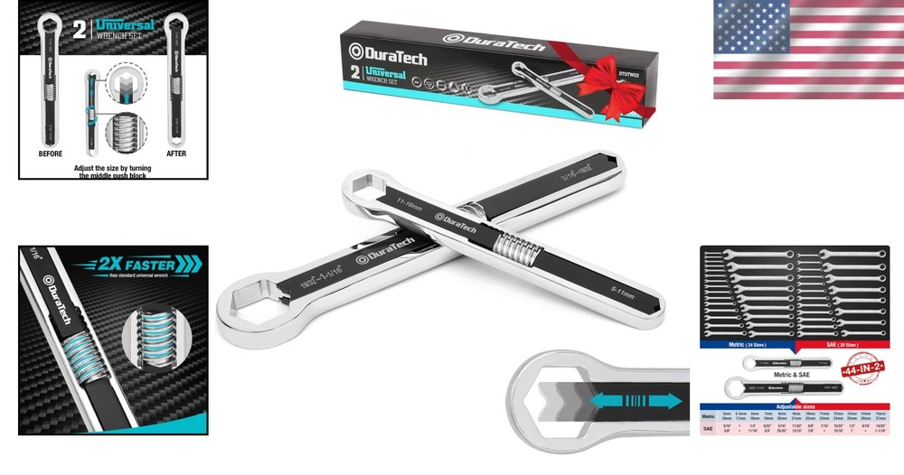 Double Box End Wrench Set, Adjustable, 8" & 10", 44 sizes